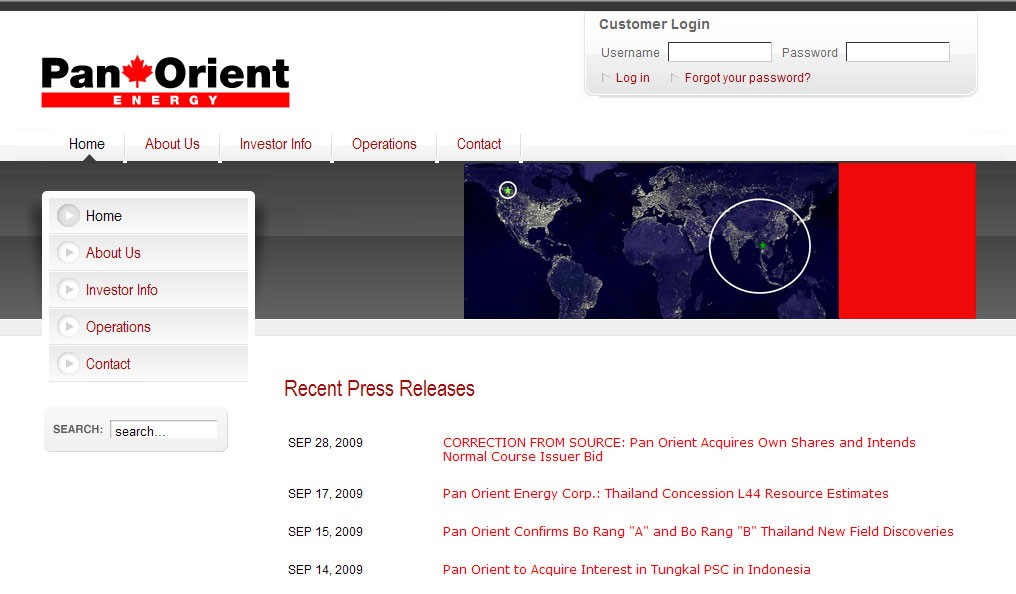 panorient energy homepage design